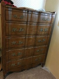 5 drawer highboy dresser with matching headboard and gentlemens dresser