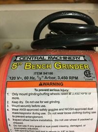 Central Machinery 5" Bench Grinder 120Volts Item No. 94186