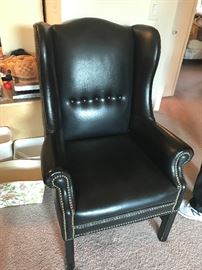 Black mid century Vinyl wingback chair nailhead classic