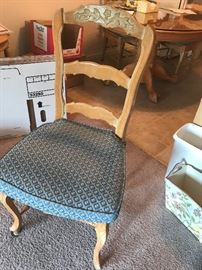 one of a set of 4 carved wood - with rush seats French provincial chairs