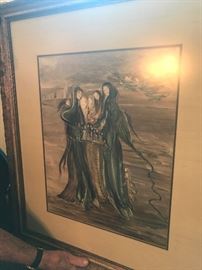 Ghina Choate - Original pieces- Ghina Choate had some of her works in the LA Museum of Modern Art, and articles written about her in the Times, etc.
Ghina was one of those who had traveled with Timothy Leary and The Grateful Dead, in the original 'further' bus! She did paintings and sculptures.
She never touched a paint brush, but only used her hands and these long fingernails. 'Finger painting' as high art! She was mentioned in The Los Angeles Times in 1956 as exhibiting.