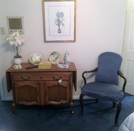 Drop Leaf Oak BuffetBlue Chippendale Chair