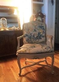 One of a Pair of blue upholstered Chippendale chairs