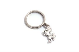 James Avery Sterling Silver Unicorn Ring: A traditional sterling silver shank with a dangle charm in the shape of a unicorn.