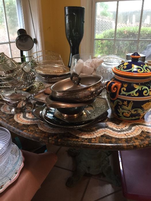 Silver plated everything and random pottery