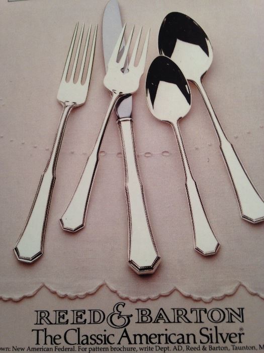 Reed & Barton, "American Federal" sterling flatware. Service for 12 (5 piece place settings, but missing 2 large spoons).