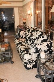 LARGE FLORAL SOFA HAS TWO MATCHING CHAISES
