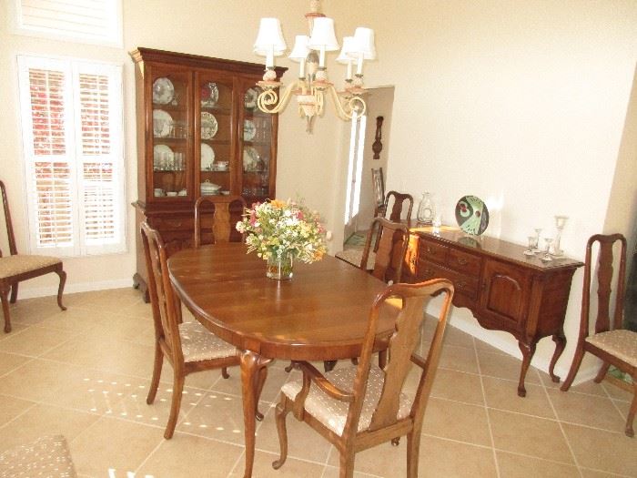Thomasville Cherry Dining room table and 10 chairs, china cabinet and server