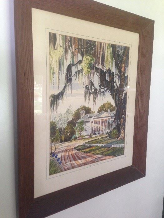 $imon watercolor of Southern Plantation signed, 1950s
