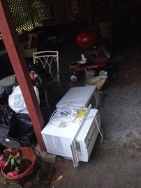 Garage --new air conditioner and microwave and garden tools charcoal grill