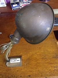 Edward Miller Copper gooseneck desk lamp w. SCHENECTADY NY etched onto the heavy base.
