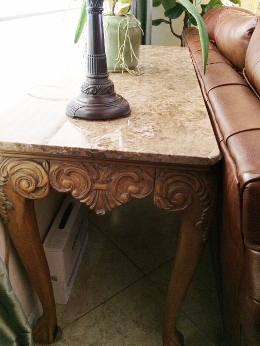 Carved sofa/entry table with marble top $250 OBO