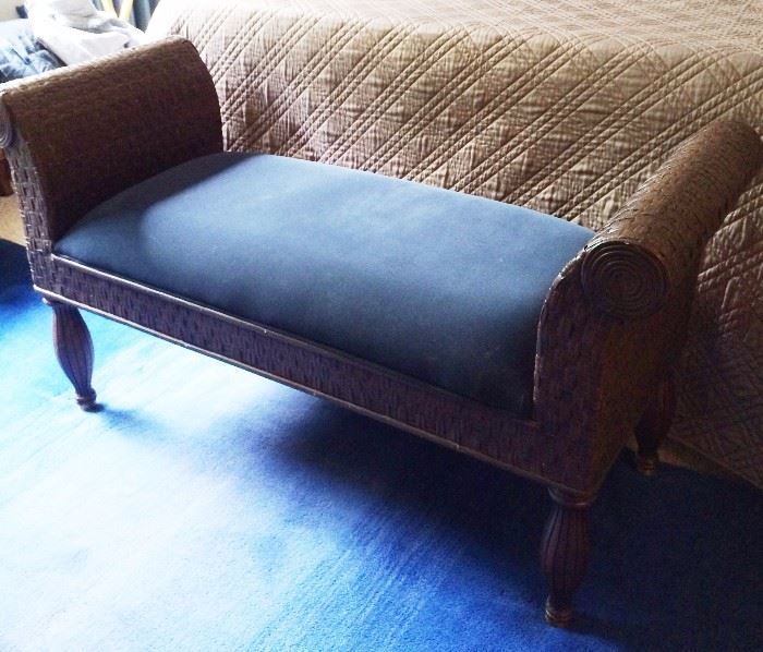 Blue and wicker bench $75 OBO