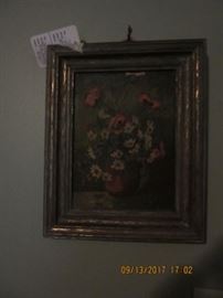 Painting of flowers in vase. 
