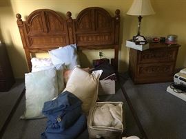 This is a queen headboard and frame with a matching night stand