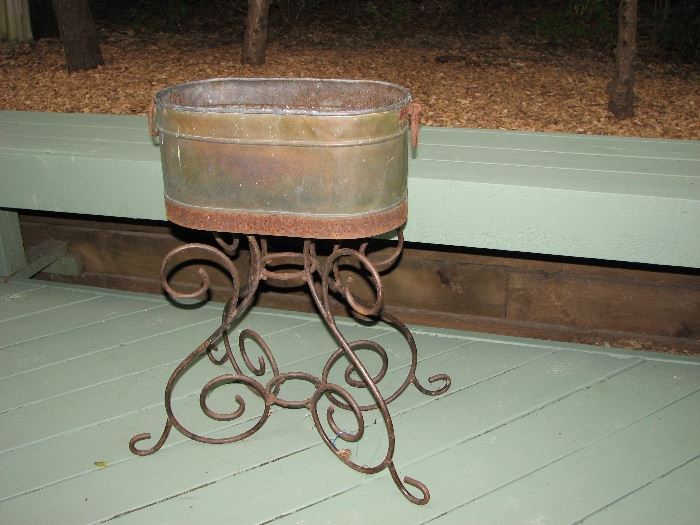 Vintage copper planter with stand