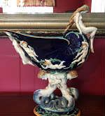 Large Majolica piece, Minton, Cobalt Blue Ground, Mermaid Figure with attendants in form of Putti