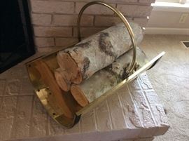 Brass Log Holder with Birch logs