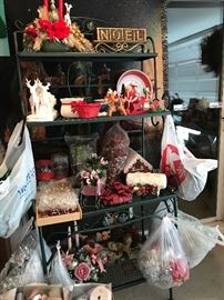 Christmas things, including the green baker's rack