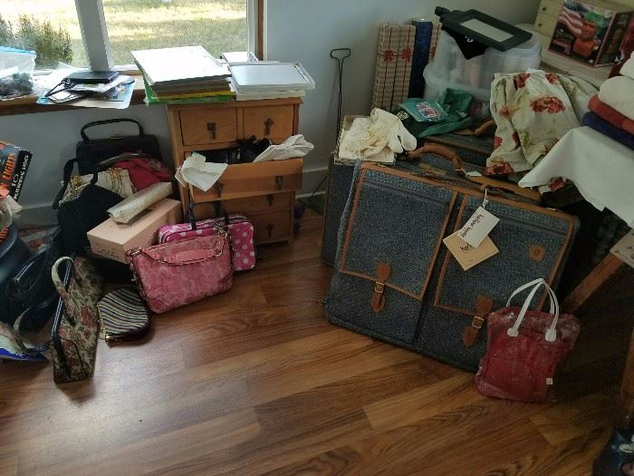 (3) pc Hartmann luggage, Coach, Cole Haan and high end leather purses with vintage purses