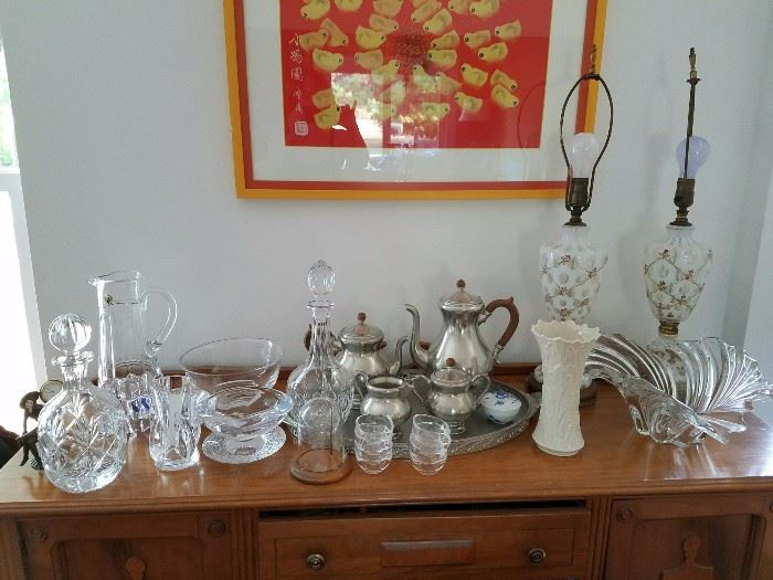 Waterford, Orreffors, Tiffany Crystal,  Lenox, and Coin Dot with Tiny Roses Lamps