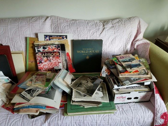 Lots of paper.......Photo albums, Misc older paper, Black and White Photos, Conversation Maps, Waterway maps, and 1970 Car Brochure's