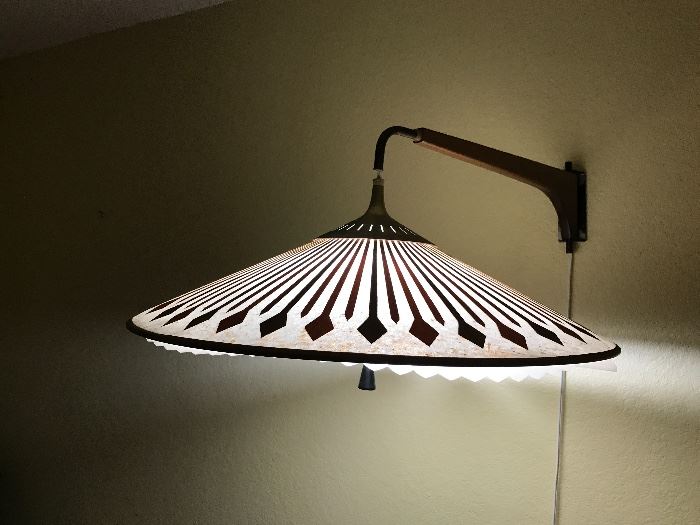 Cool hanging paper shade lamp with wood inlaid on top of paper,