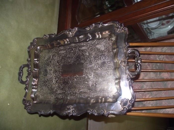 Large Silver Plate Butler's Tray