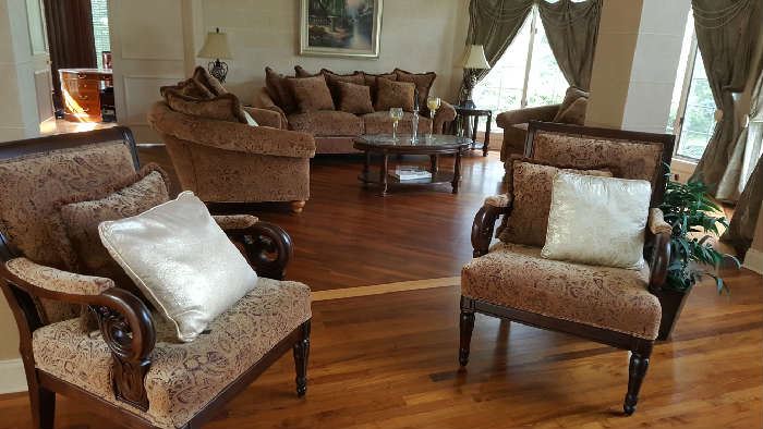 Living room set with French style arm chairs