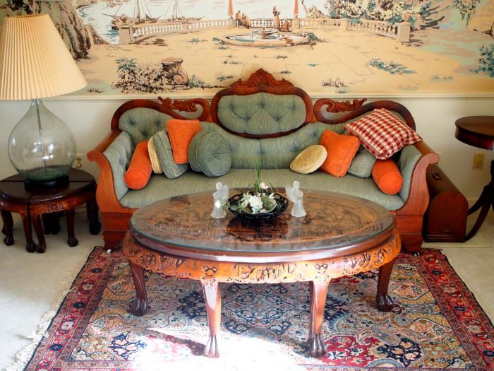 Empire Transitional Sofa, Persian rug