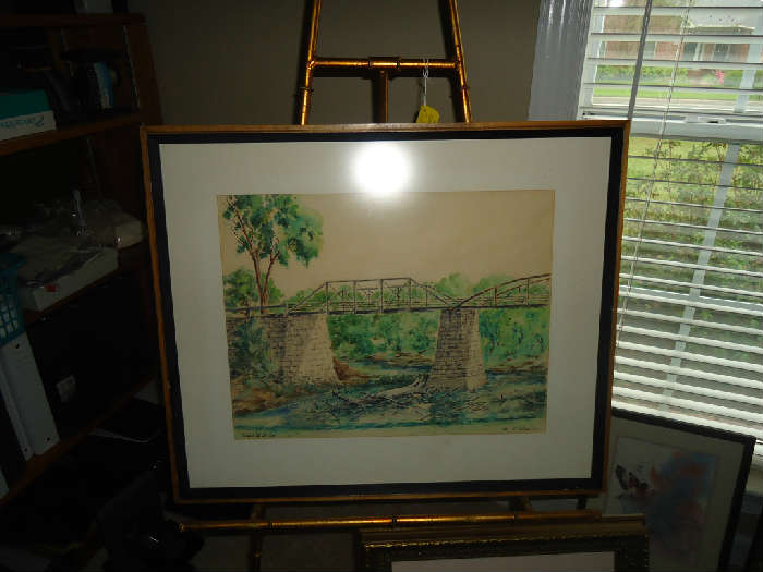 Painting by John Z. Nelson dated 1956 of the Locust St. Bridge
