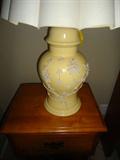 Pair of Antique Yellow Lamps with White Flowers