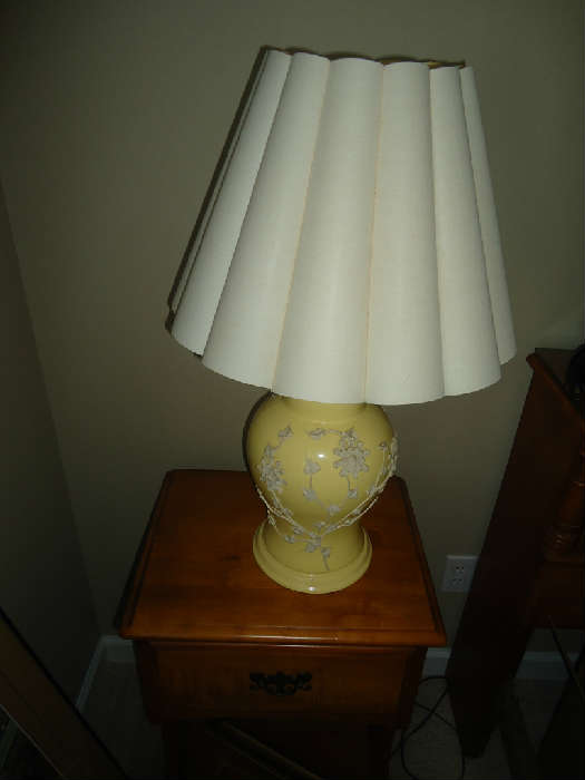 Pair of Antique Yellow Lamps with White Flowers