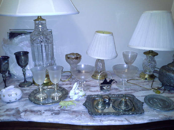 Crystal & Silver Goblets glasses and Lamps