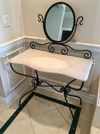 Gorgeous Sculpted Metal & Fossil Stone/Marble Vanity 