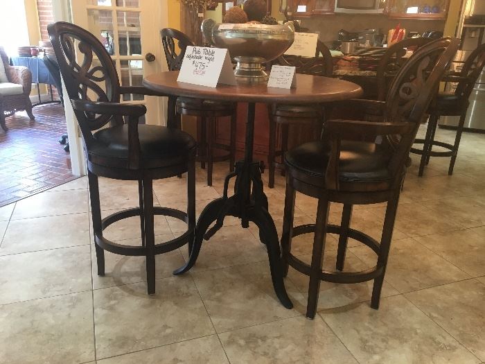Frontgate swivel bar stools, high top table with unique bracket