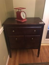 Red grain scale, small wood console/side table