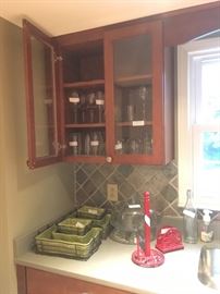 Kitchen serving dishes, paper towel dispenser and napkin dispenser