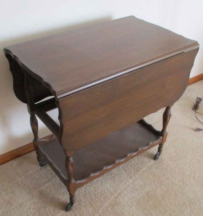 antique drop-leaf serving cart/table     LIVING ROOM