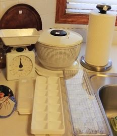 misc. kitchen items including an OXO salad spinner set and OXO paper towel holder     KITCHEN