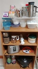 Cuisinart coffee grinder; stick hand mixer; mini crock pot; Cooks toaster; crock pot; misc. kitchen; bookcase     LAUNDRY ROOM