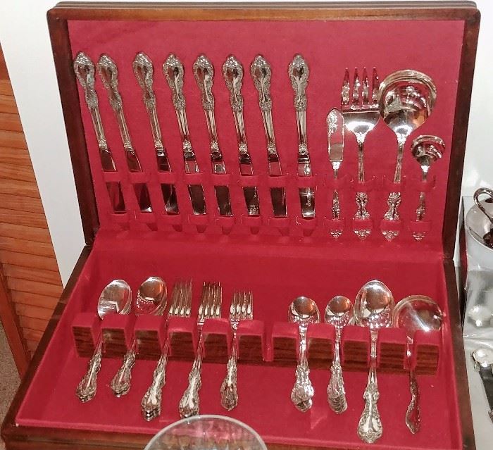 silver plated flatware set in box     LIVING ROOM