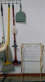 clothes drying rack; brooms and mops     GARAGE
