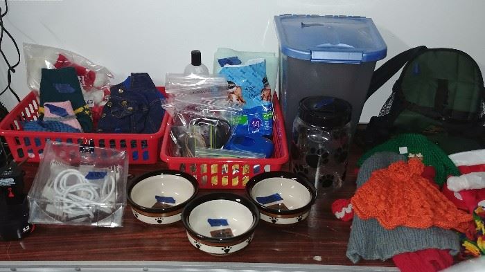 dog clothes, bowls, supplies, etc.     GARAGE