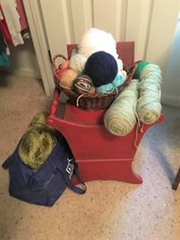 vintage sewing box and yarn