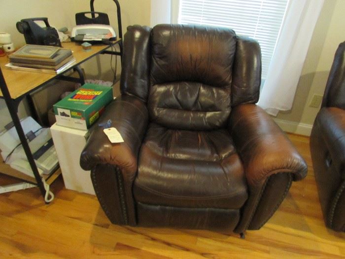 Leather recliner, work station, phones, etc