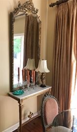 gold leaf  mirror with marble top console
