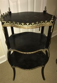 Napoleon III 3 tiered French black lacquer table with ormolu, mid 19th century