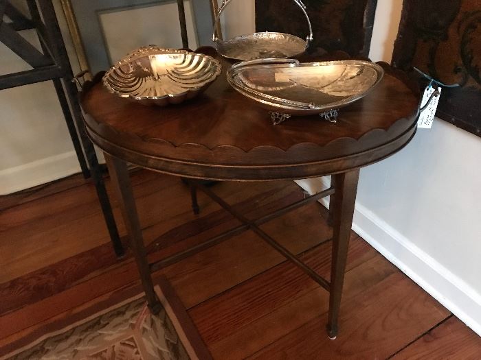 Baker Historic Charleston collection coffee table, silver shell and brides baskets