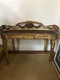 beautiful  gold leaf French bench with cane bottom